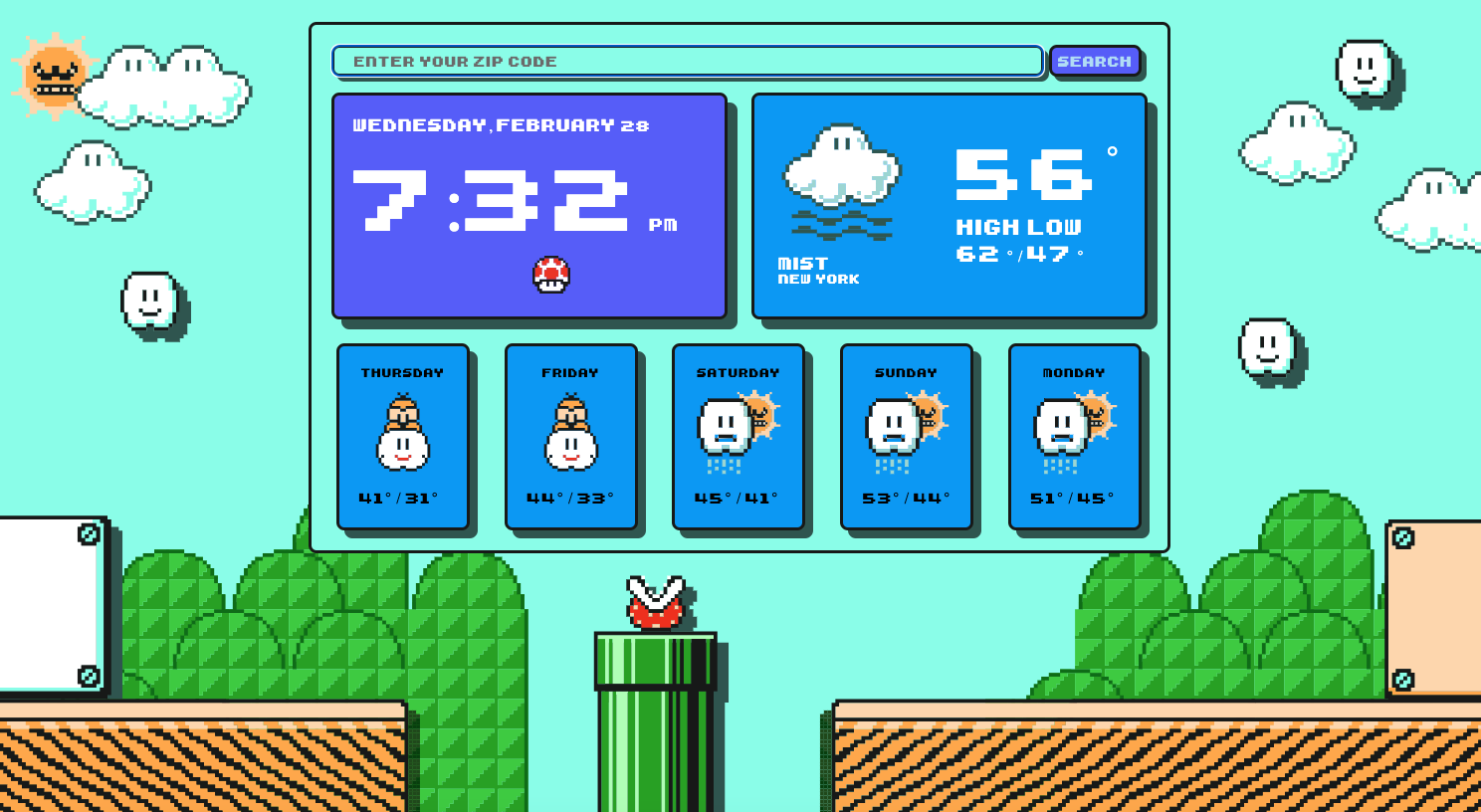 8-Bit Weather App desktop full screen mockup